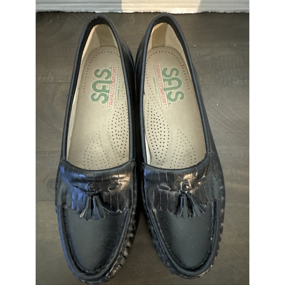 Vintage SAS Women's Softie Loafer Black Leather Shoe Sz 5M Made In USA - Picture 1 of 8